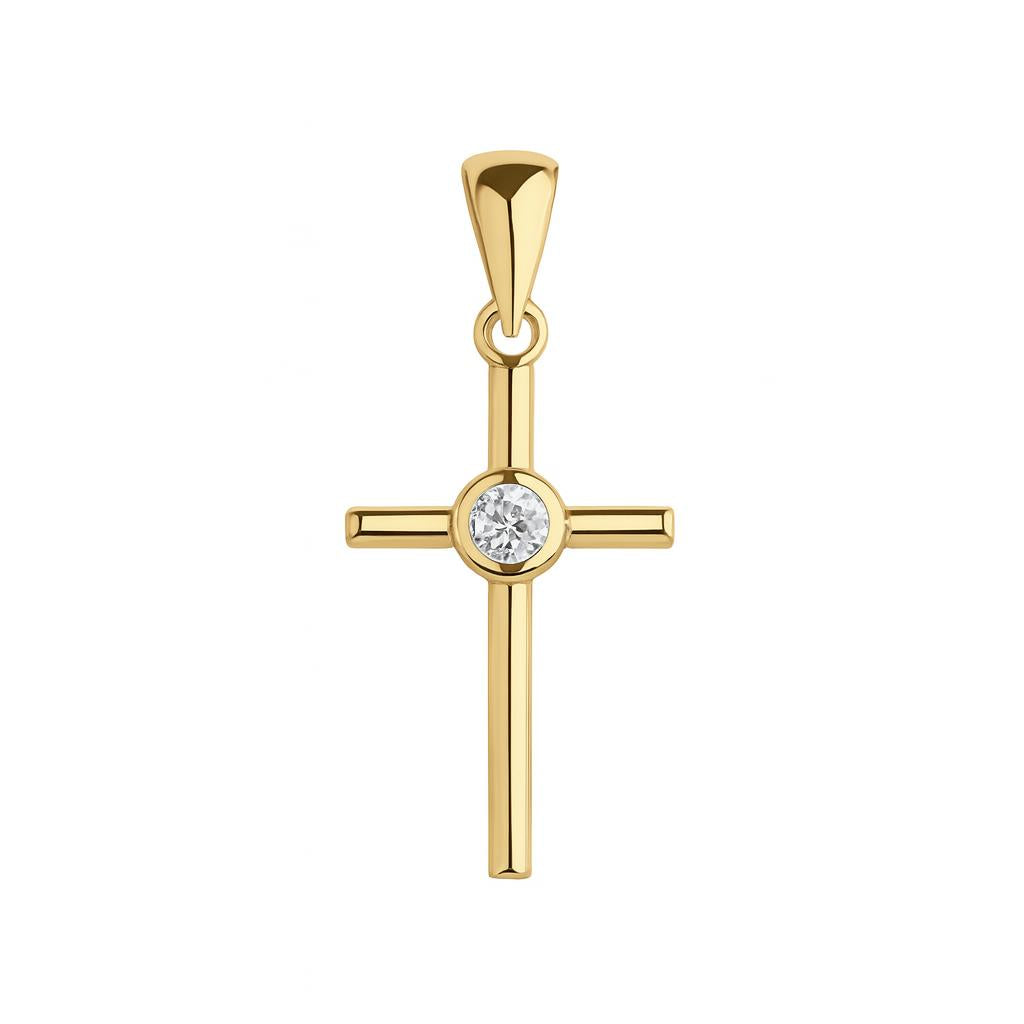 Pendentif femme or jaune 9 carats croix zirkonia