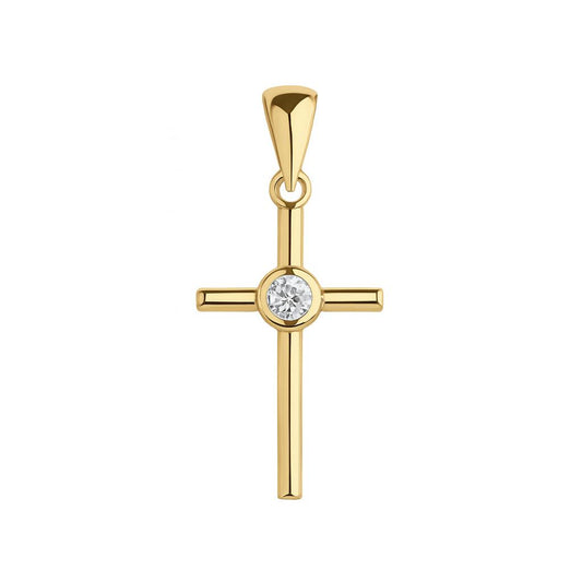 Pendentif femme or jaune 9 carats croix zirkonia