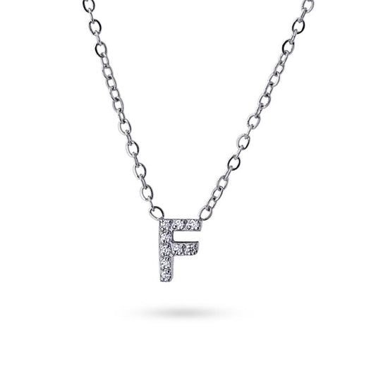 Collier femme acier lettre F zirconia 38+5 cm