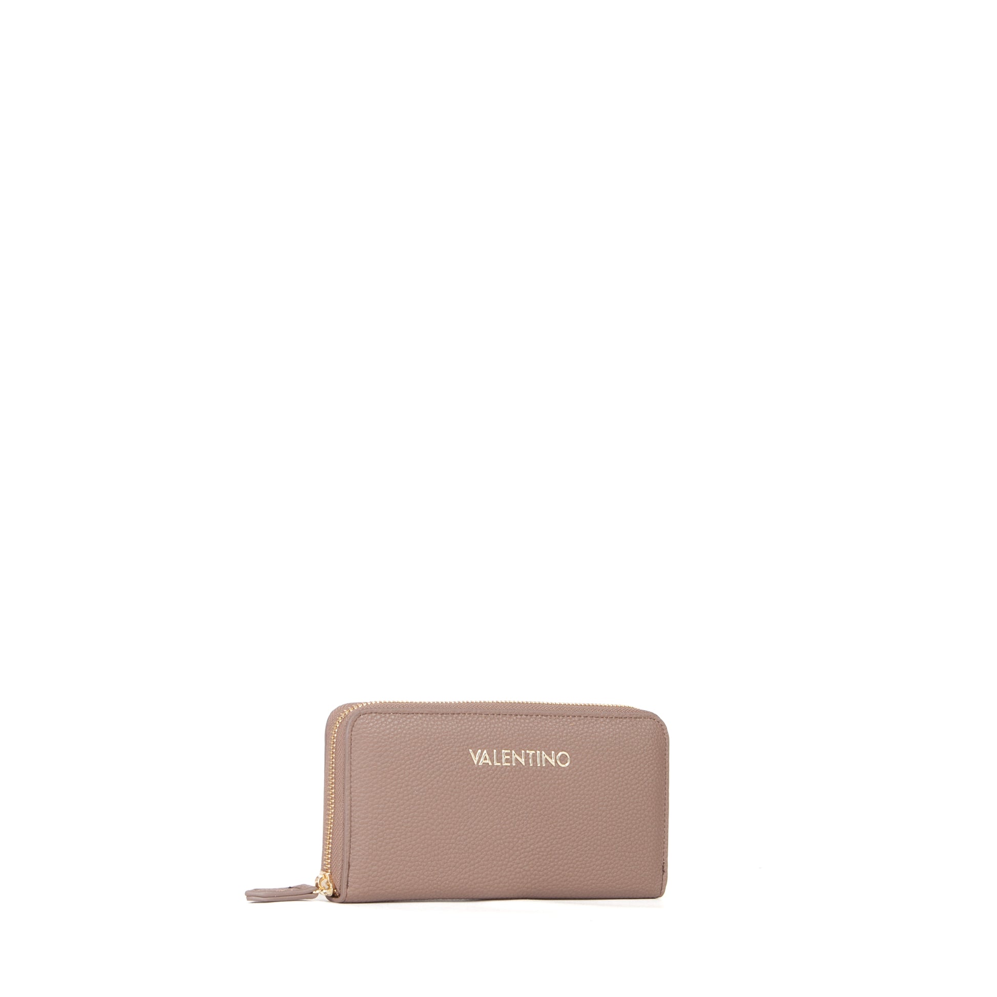 Portefeuille femme zippé cuir grainé taupe gold