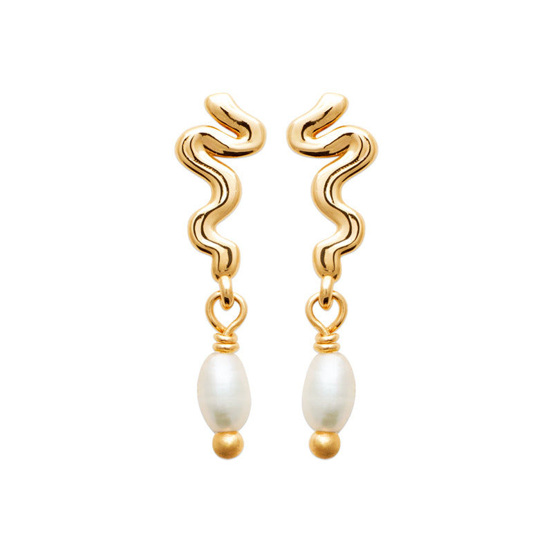 Boucles d'oreilles femme laiton doré perle de culture ondulée