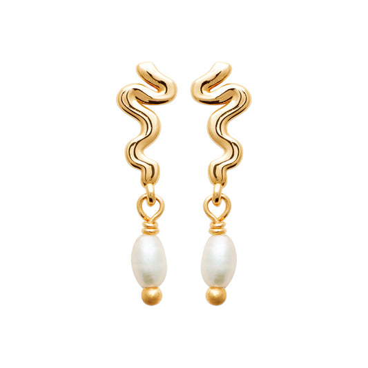 Boucles d'oreilles femme laiton doré perle de culture ondulée