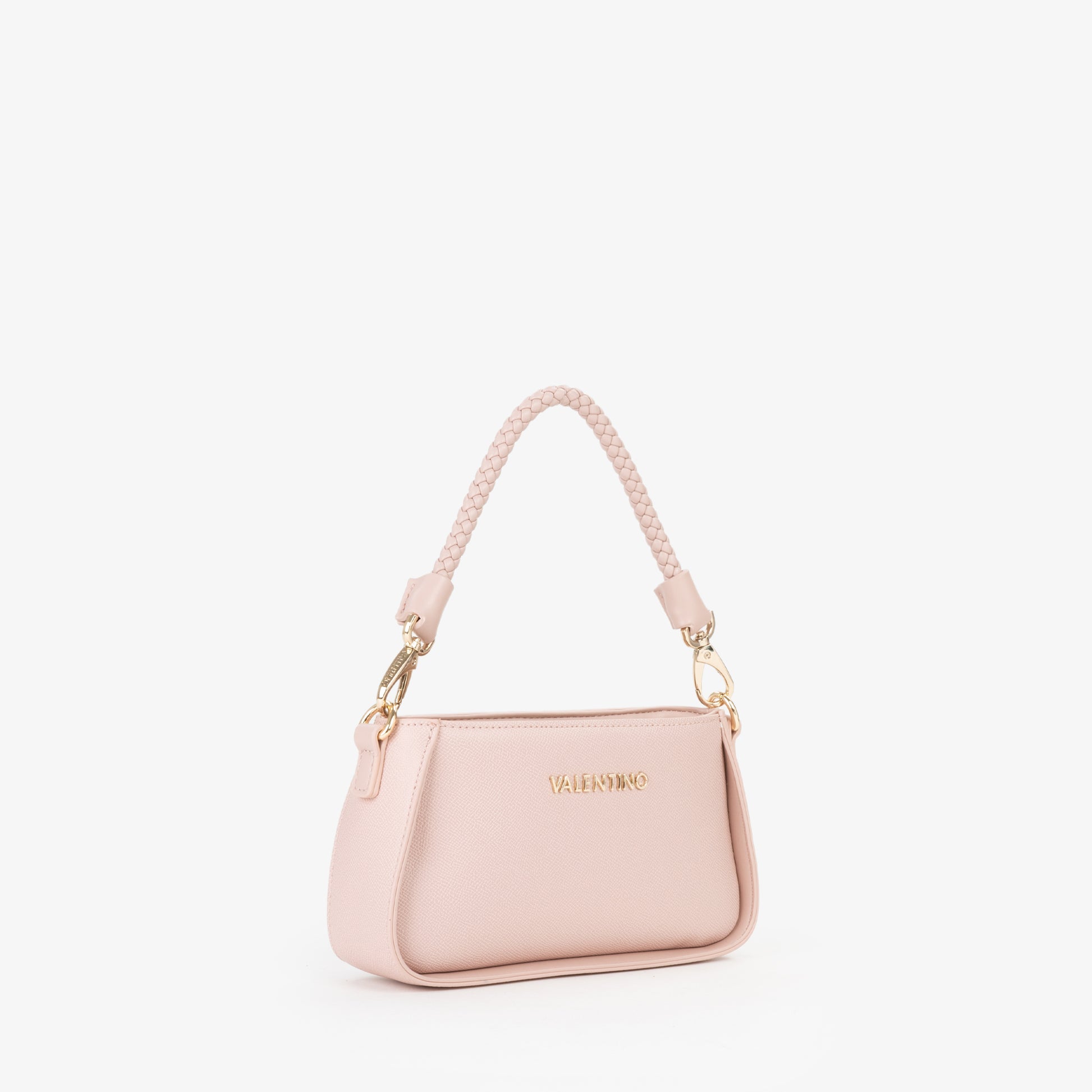 Sac à main femme rose poudré bandoulière tressée dorée