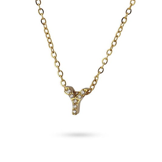 Collier femme acier jaune lettre Y zirconia 38cm