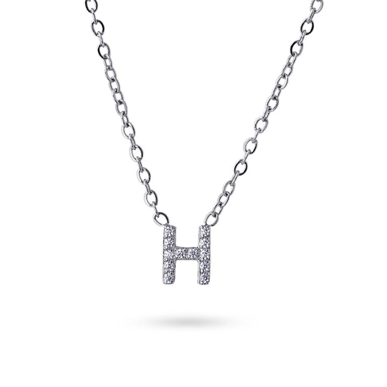 Collier femme acier lettre H zirconia gris 38cm