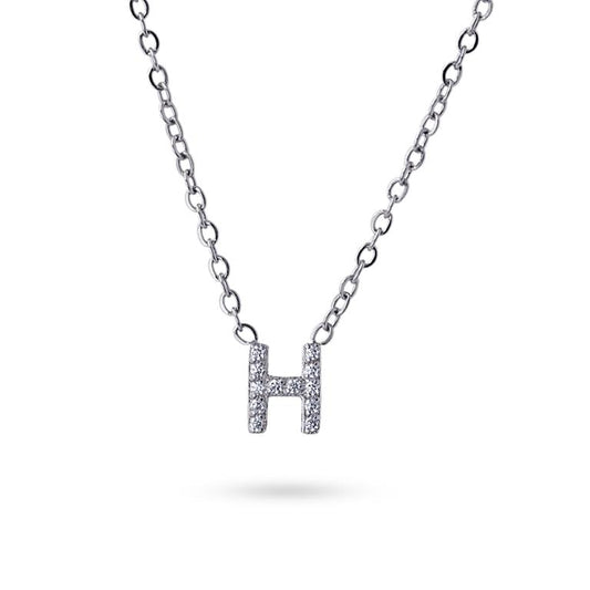 Collier femme acier lettre H zirconia gris 38cm