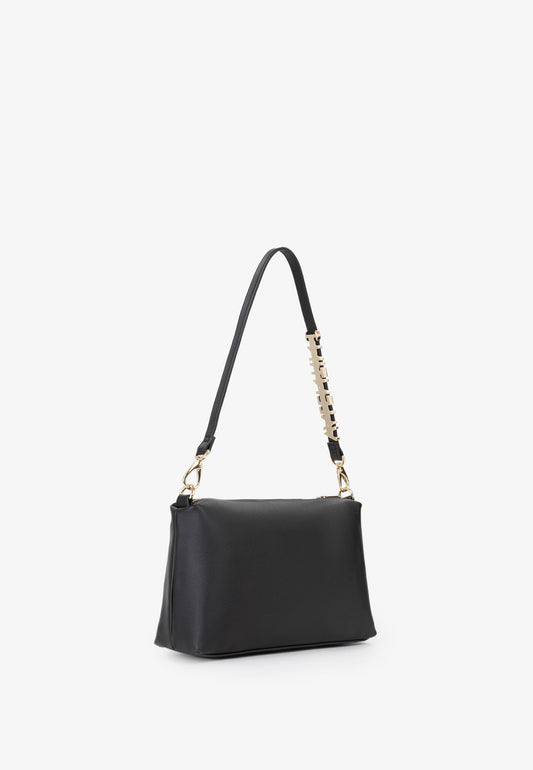 Sac bandoulière femme noir simili cuir détail doré