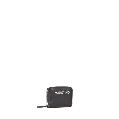 Porte-monnaie femme zippé noir grainé métal argenté