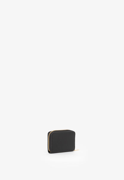 Portefeuille femme zippé cuir grainé noir compact