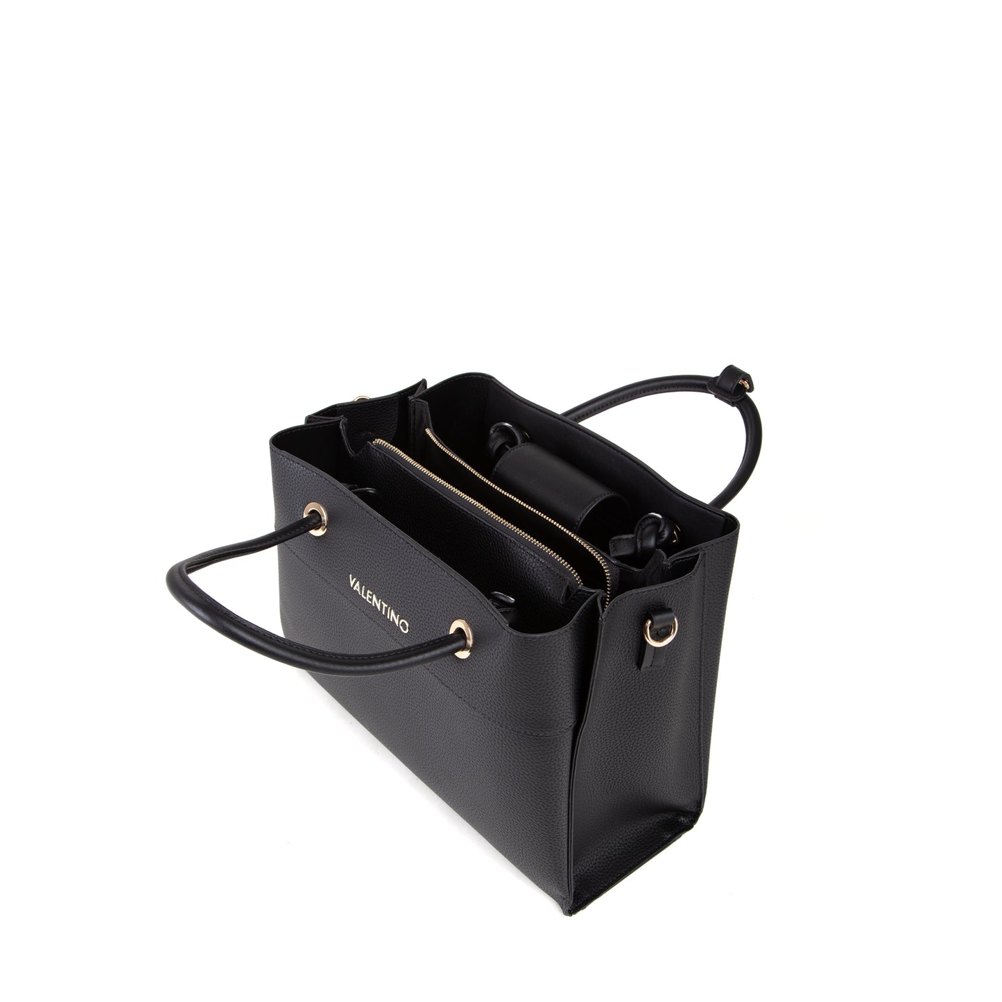 Sac à main femme noir texturé anneaux dorés élégant