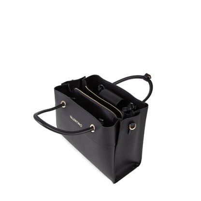 Sac à main femme noir texturé anneaux dorés élégant