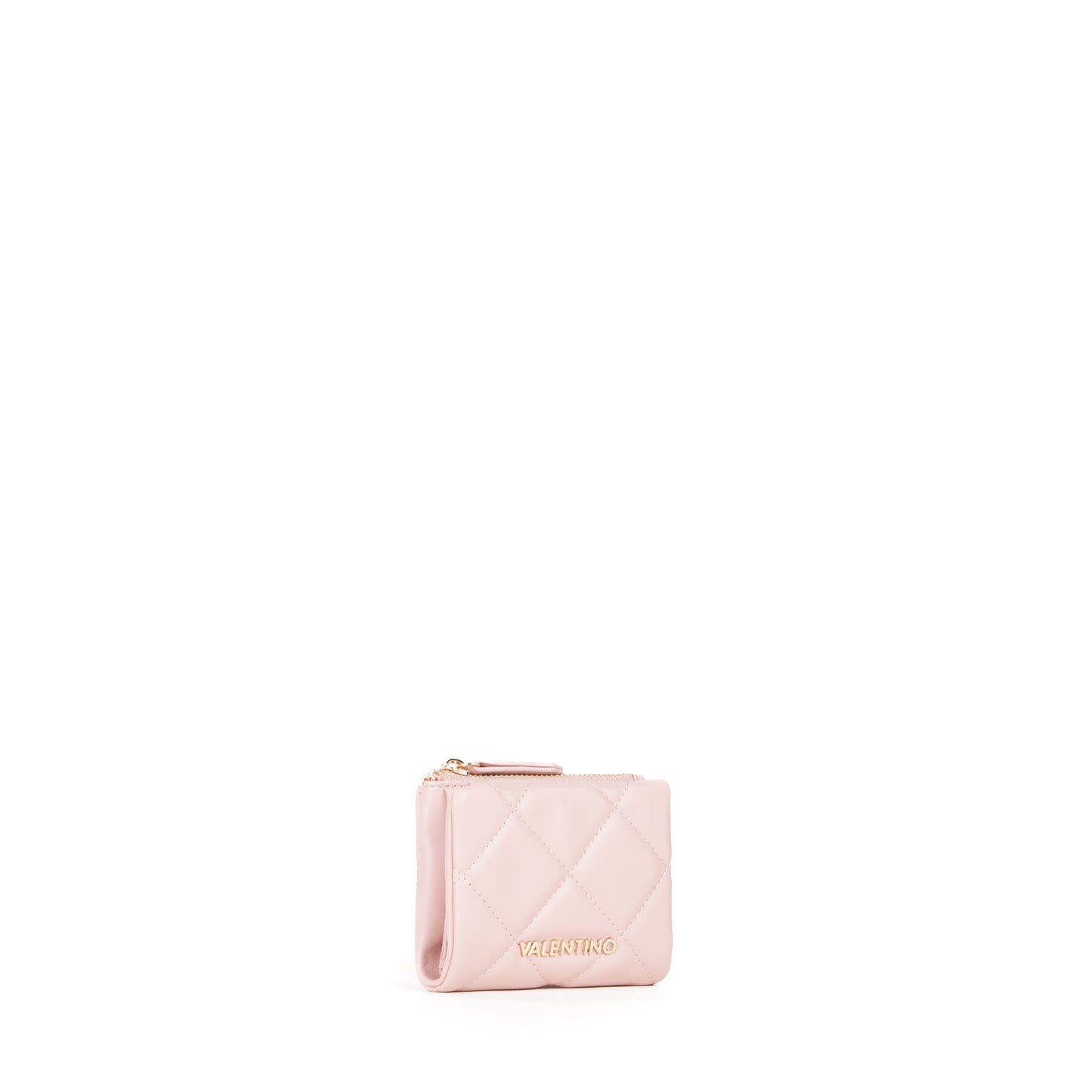 Portefeuille femme matelassé rose poudré zippé compact