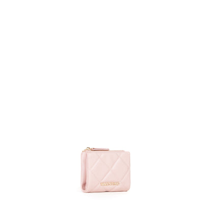Portefeuille femme matelassé rose poudré zippé compact