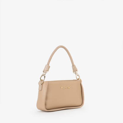 Sac à main femme beige saffiano anse tressée dorée