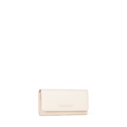 Portefeuille femme écru aspect lisse fermeture clapet