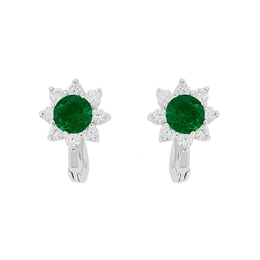 Boucles d'oreilles femme argent rhodié émeraude et zirconia