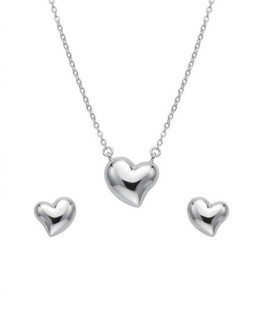 Parure argent rhodié motif cœur femme collier bracelet