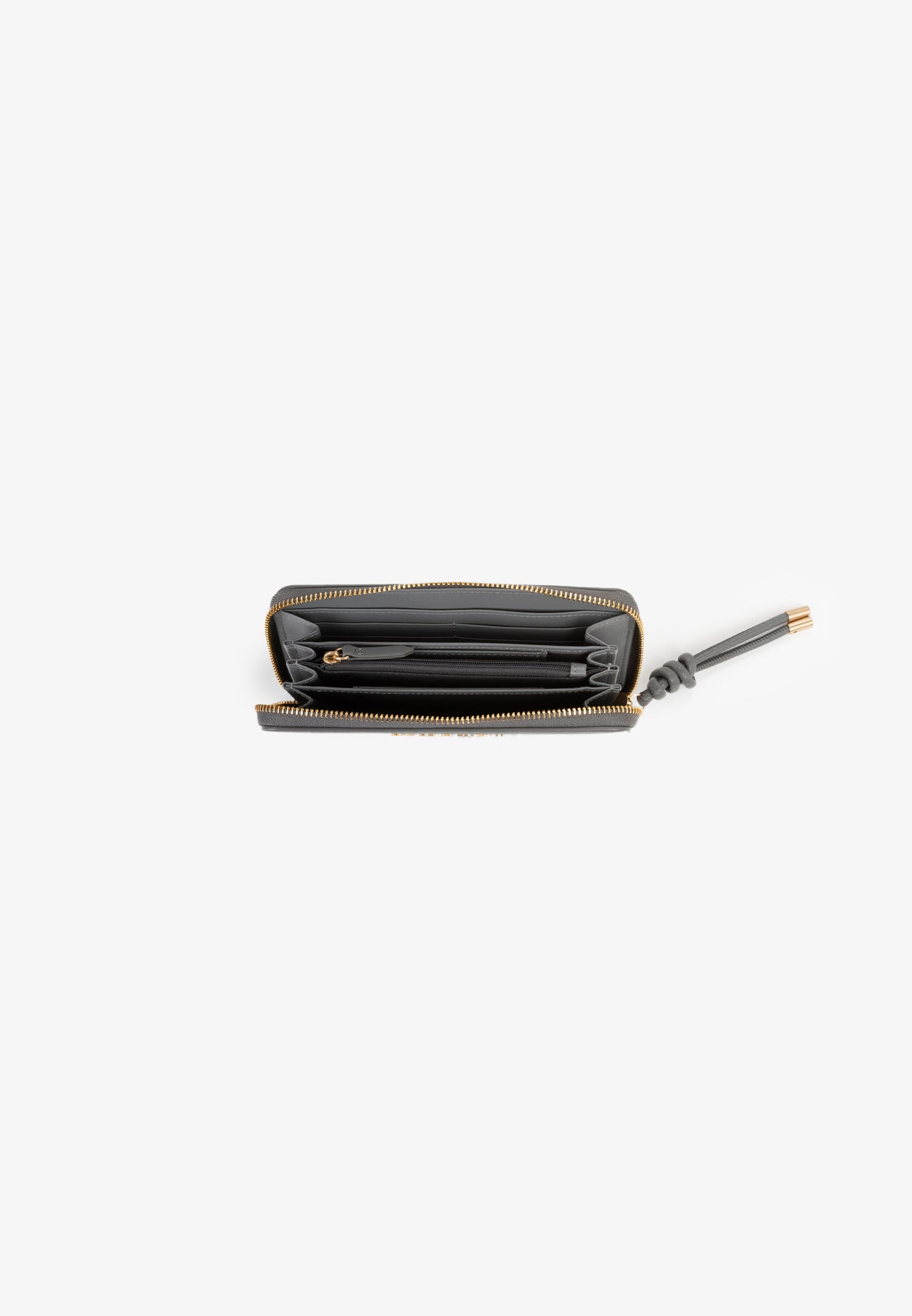 Portefeuille femme zippé grain anthracite fermeture dorée