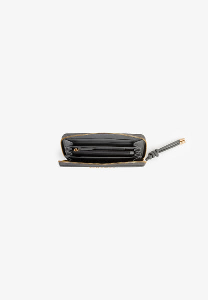 Portefeuille femme zippé grain anthracite fermeture dorée