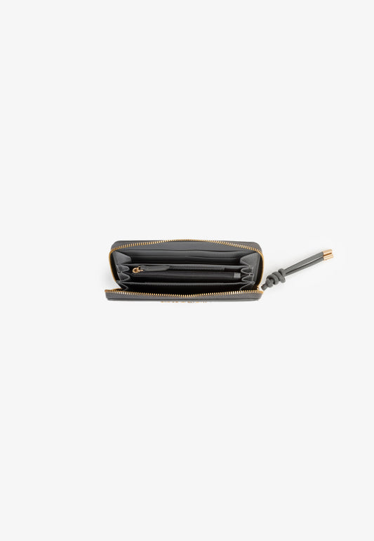 Portefeuille femme zippé grain anthracite fermeture dorée