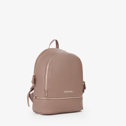 Sac à dos femme cuir grainé taupe zips dorés élégant