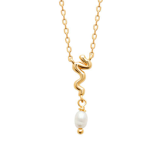 Collier femme plaqué or jaune pendentif ondulé perle culture