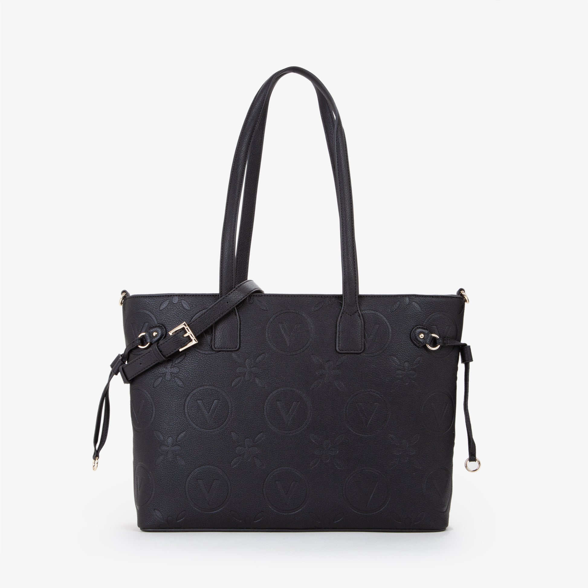 Sac cabas femme noir embossé monogramme floral