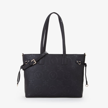 Sac cabas femme noir embossé monogramme floral