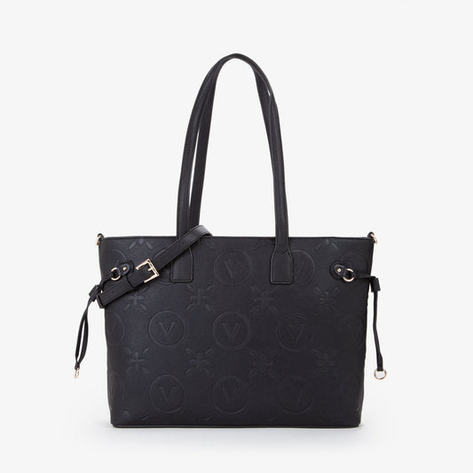 Sac cabas femme noir embossé monogramme floral