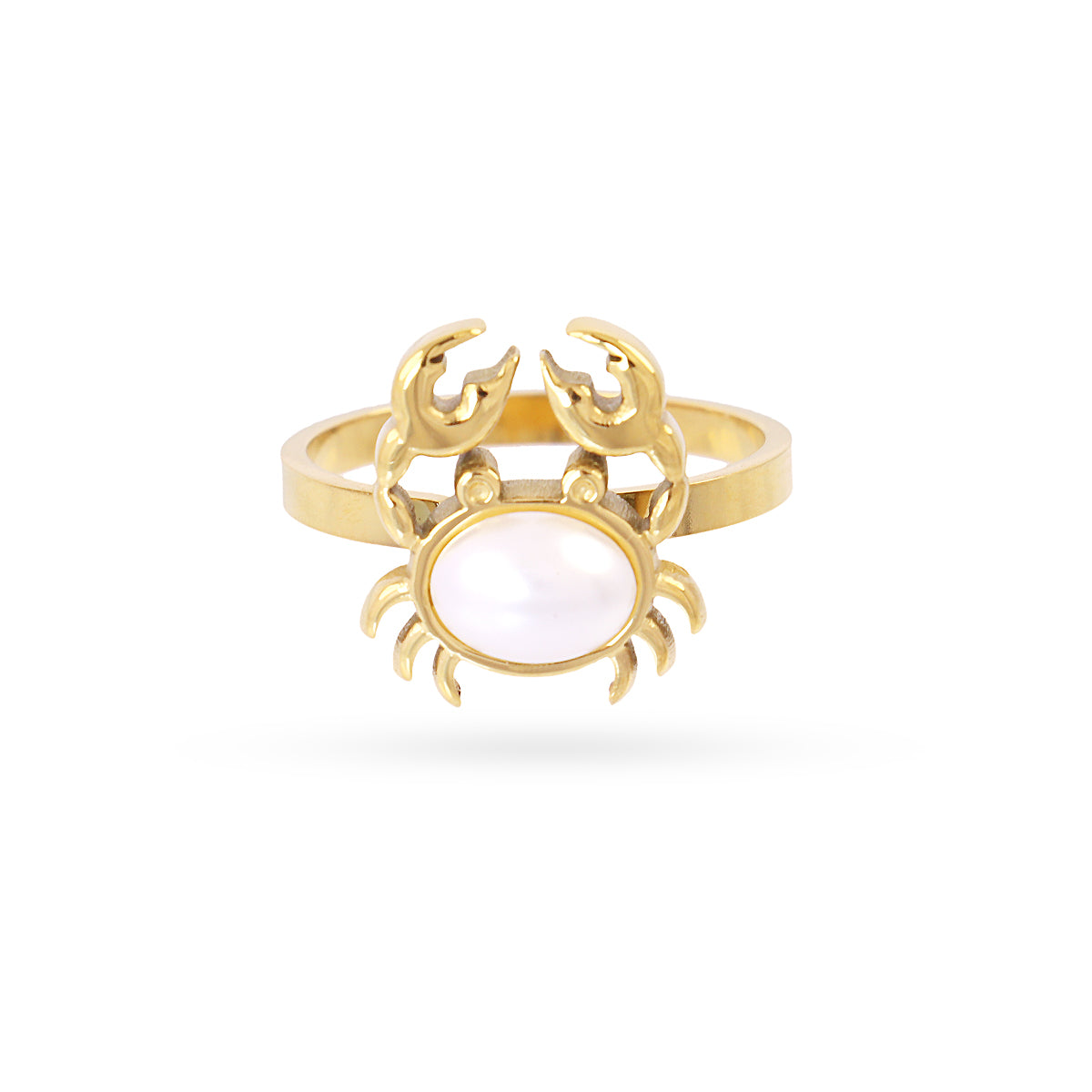 Bague femme acier doré crabe pierre synthétique ajustable