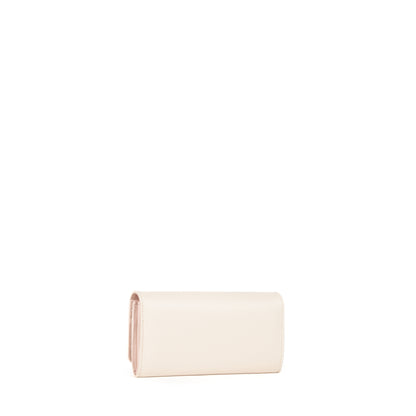 Portefeuille femme écru aspect lisse fermeture clapet