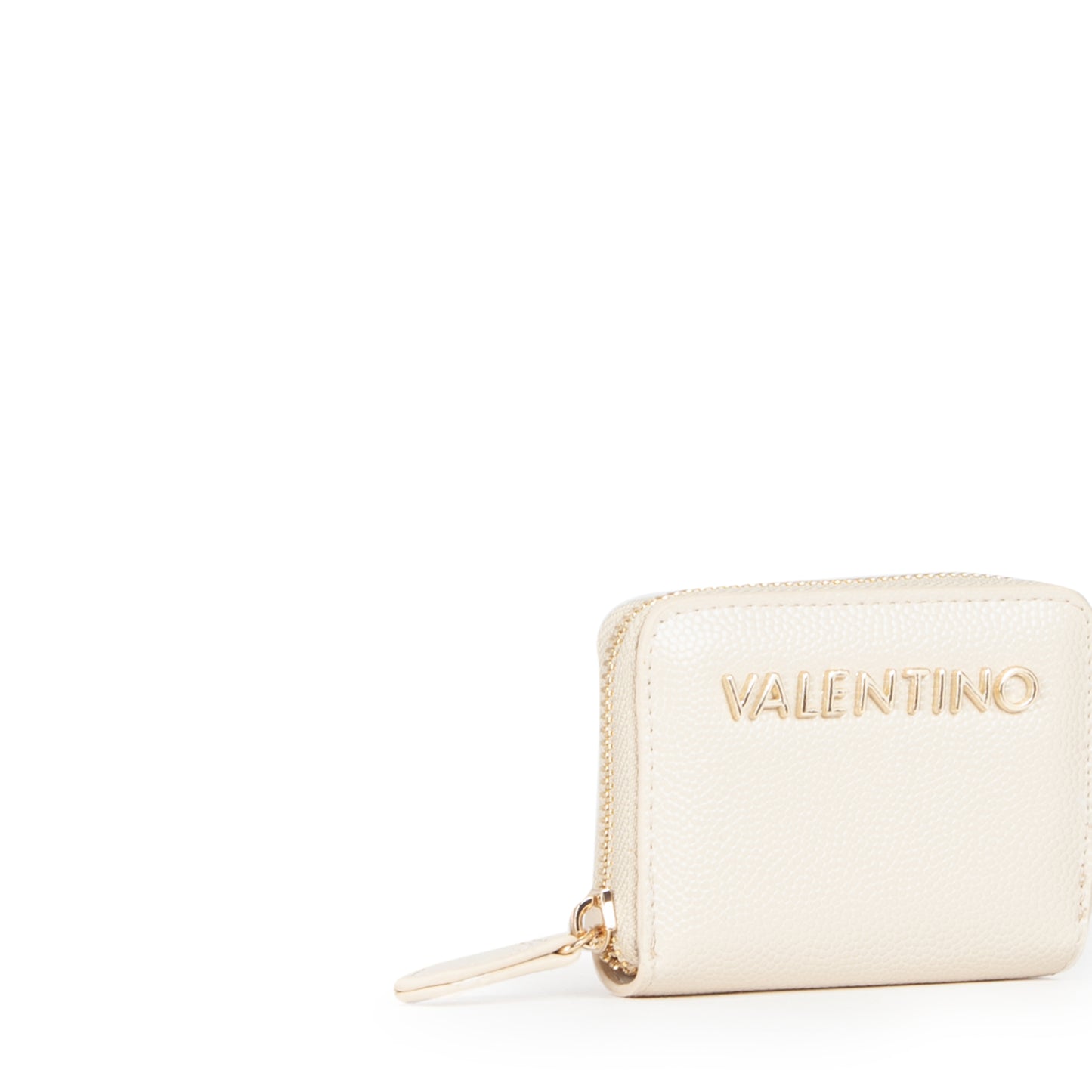 Portefeuille femme zippé beige doré lettres métal