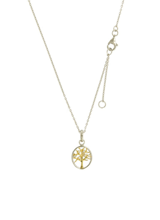 Collier femme argent rhodié arbre de vie bicolore zirconia