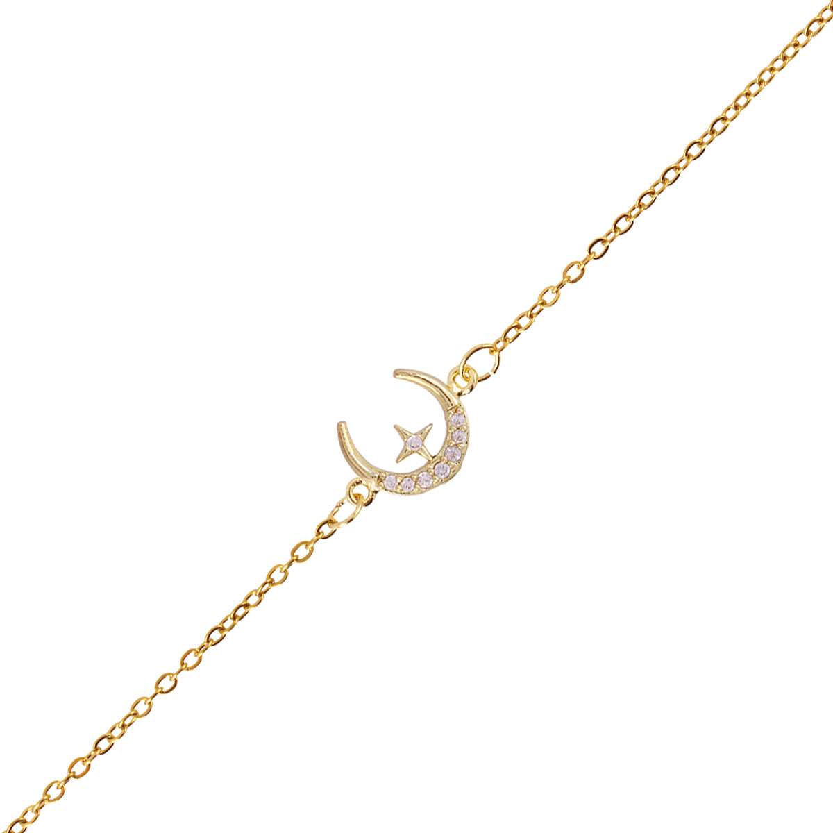Bracelet femme acier doré lune étoile zirconia