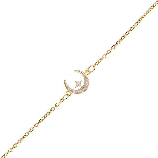 Bracelet femme acier doré lune étoile zirconia