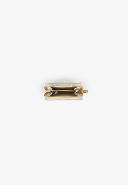 Portefeuille femme zippé écru finition dorée compact
