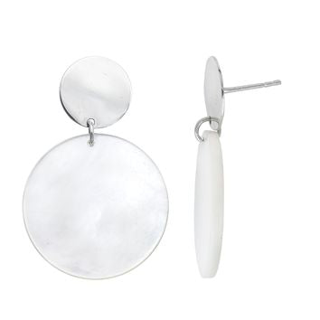 Boucles d'oreilles femme argent rhodié nacre ronde
