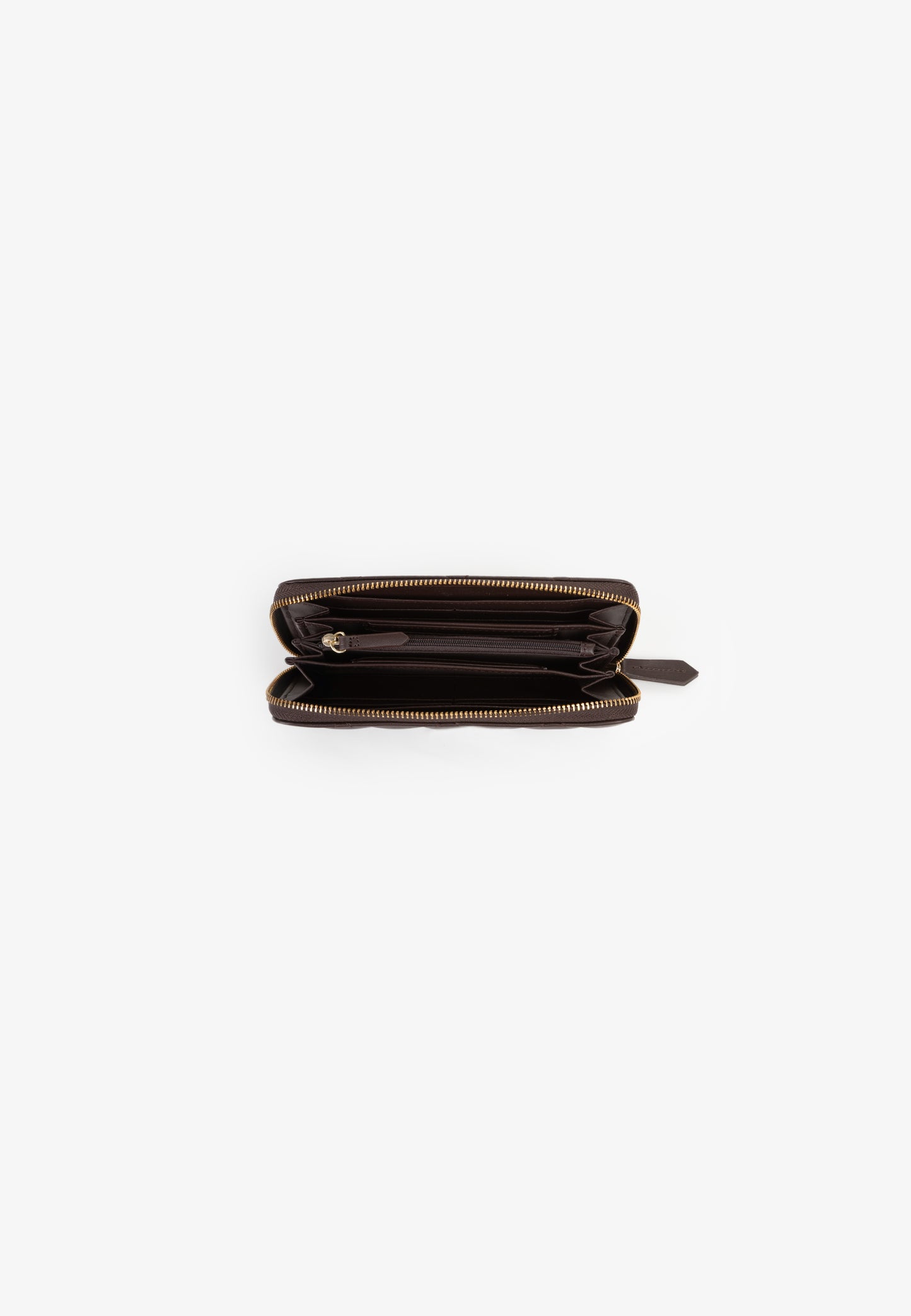 Portefeuille femme cuir matelassé marron zippé