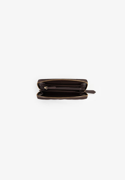Portefeuille femme cuir matelassé marron zippé