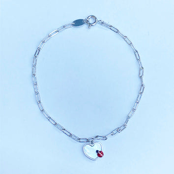 Bracelet enfant argent 925 rhodié cœur coccinelle laque