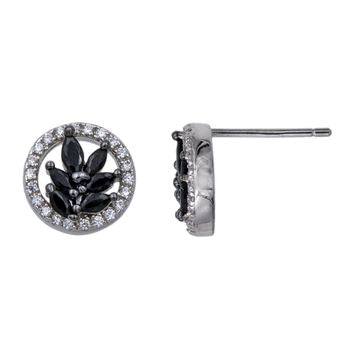 Boucles d'oreilles femme argent 925 fleur zirkonia et onyx