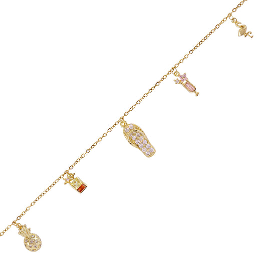 Bracelet femme acier doré charms été zirconia multicolore