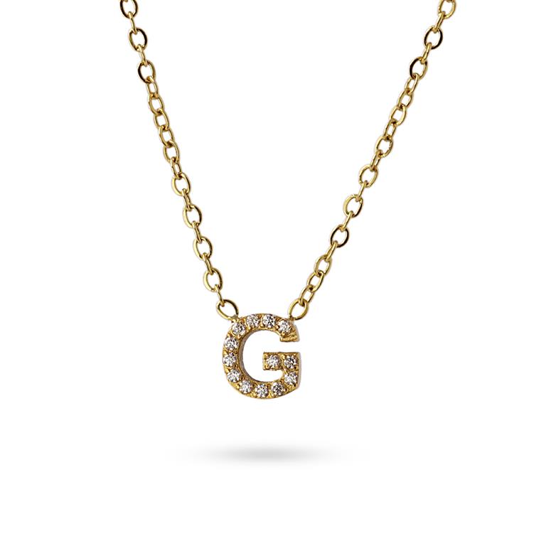 Collier femme acier jaune lettre G zirconia 38+5 cm
