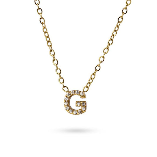 Collier femme acier jaune lettre G zirconia 38+5 cm