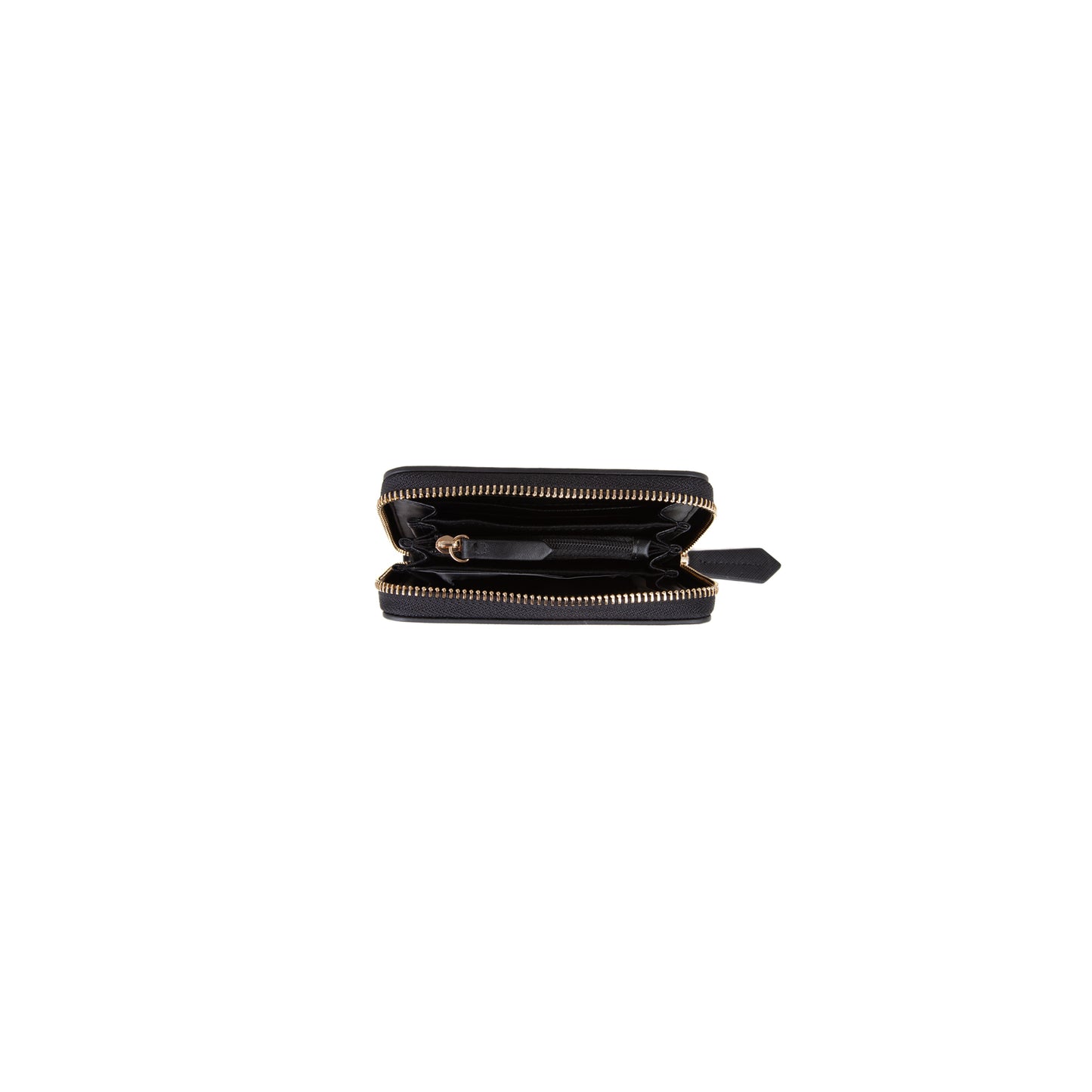 Portefeuille femme zippé noir saffiano finitions dorées