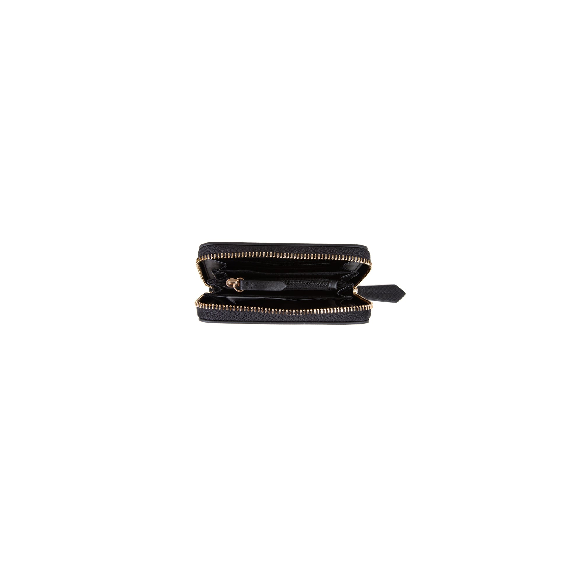Portefeuille femme zippé noir saffiano finitions dorées