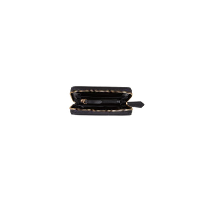 Portefeuille femme zippé noir saffiano finitions dorées
