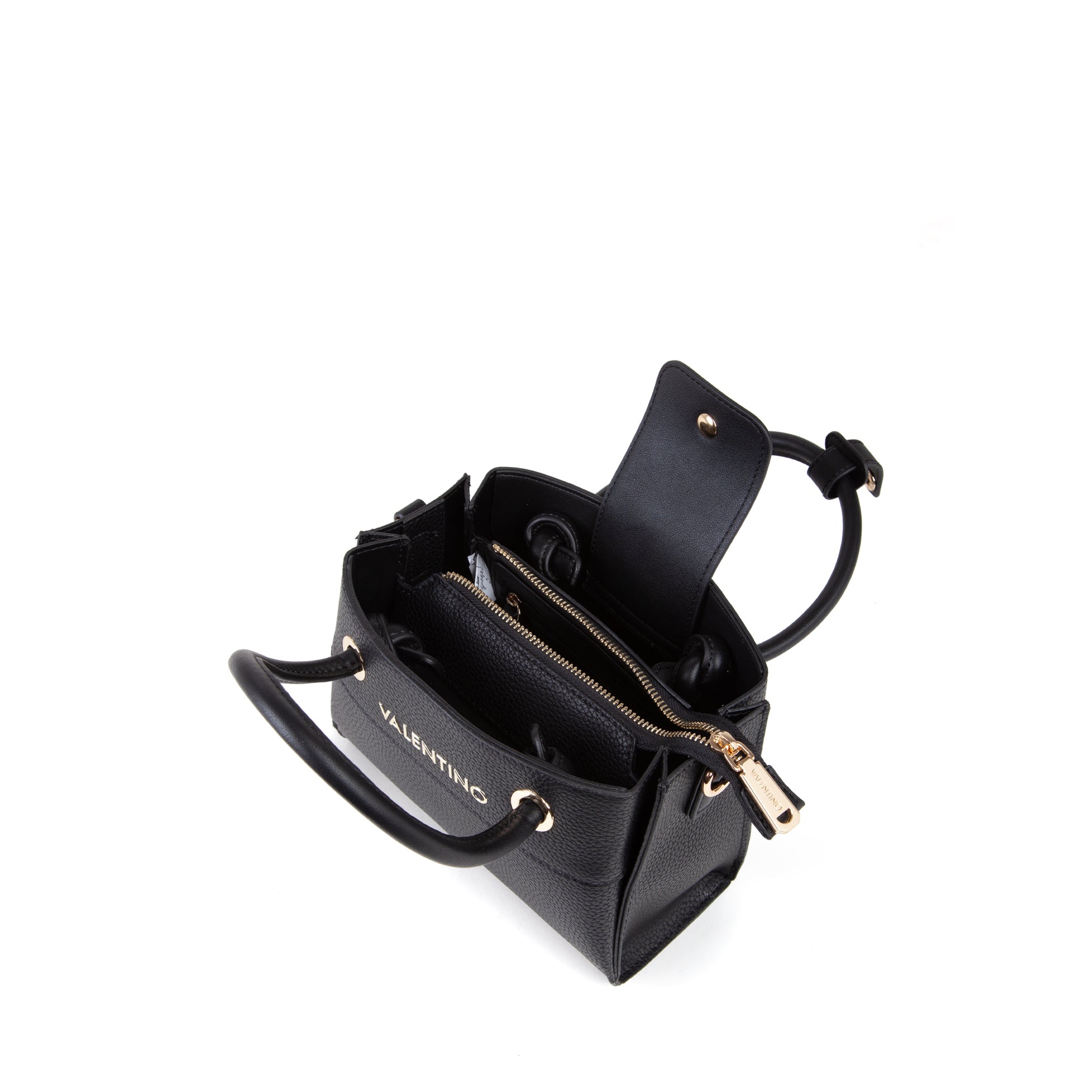 Sac à main femme noir structuré anses rondes dorées