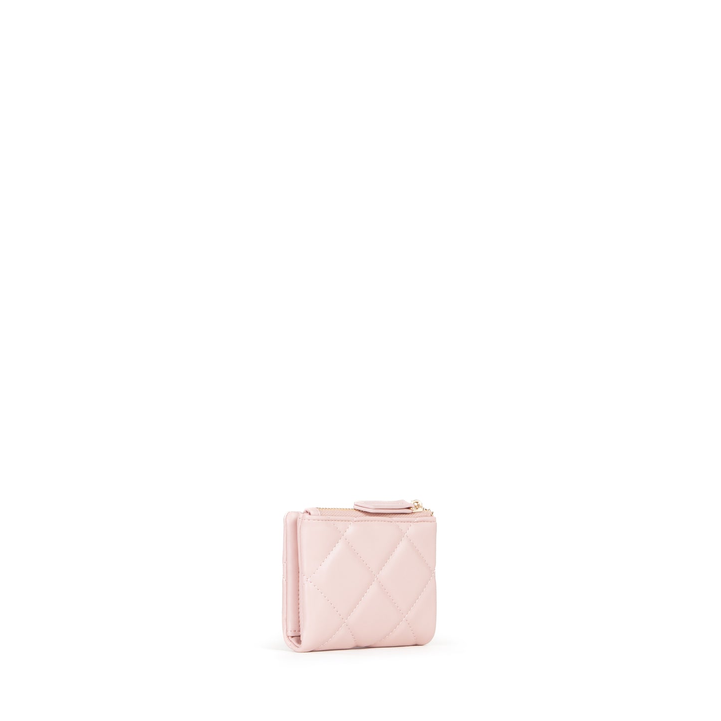 Portefeuille femme matelassé rose poudré zippé compact