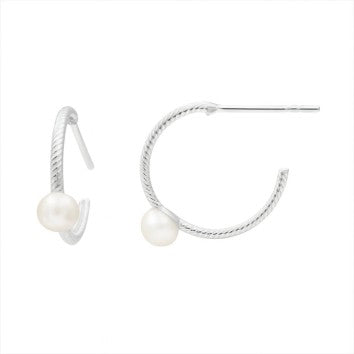 Créoles femme argent rhodié perle de culture torsadées
